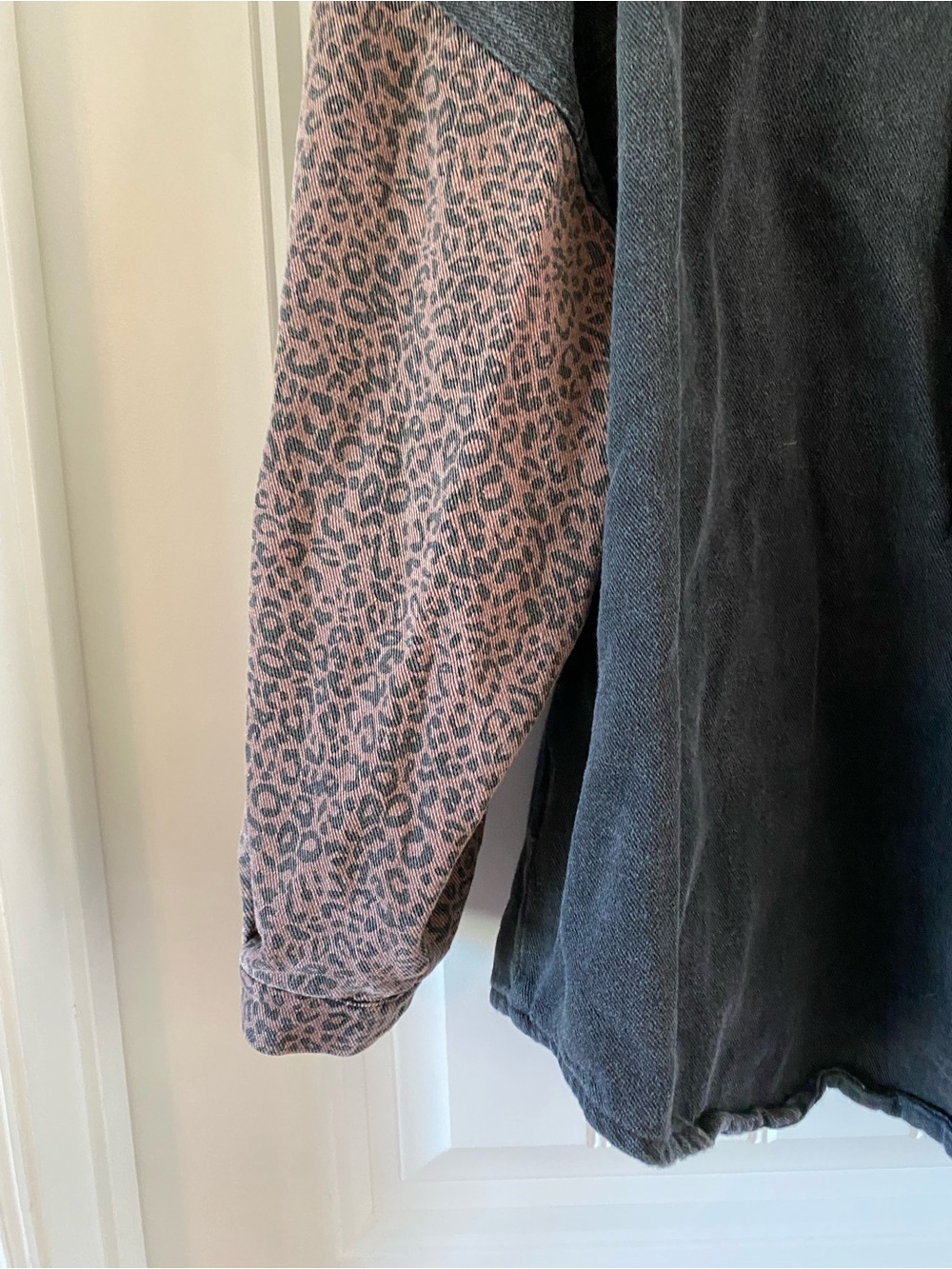 POL Black Button-Up Shacket with Brown Leopard Patch Accents - Picture 7 of 7